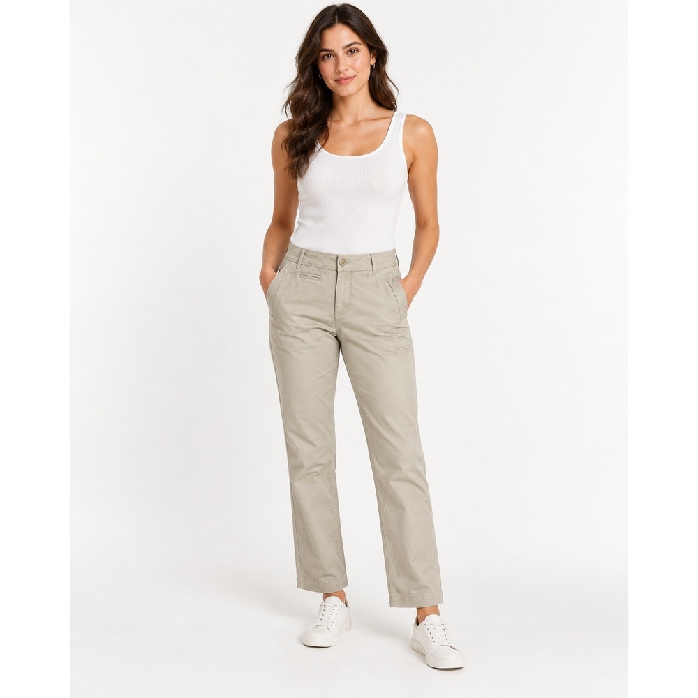 Eddie Bauer Chino Pants Womens 4P Khaki Mercer Fit Straight Leg Cotton Stretch